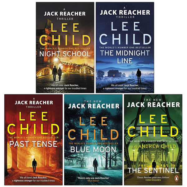 Jack Reacher Series (21-25) Collection 5 Books Set By Lee Child (Night School, The Midnight Line, Past Tense, Blue Moon, The Sentinel)