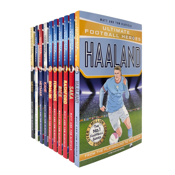 Ultimate Football Heroes Collection 10 Books Set Rashford, Ronaldo, Messi, Kane, Son, Grealish, Fernandes, Haaland, Neymar, Sancho