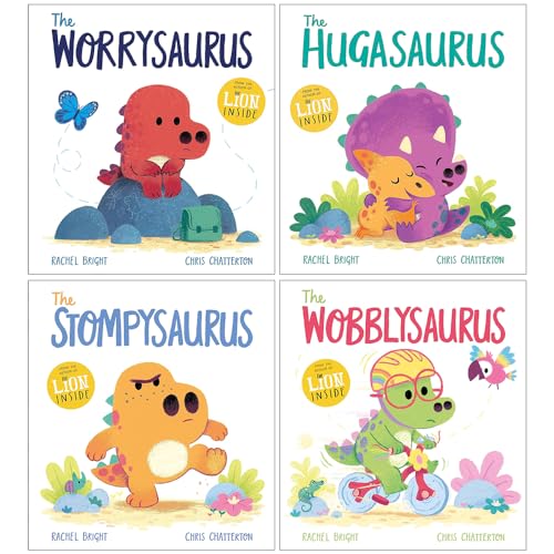 Rachel Bright DinoFeelings Collection 4 Books Set (The Worrysaurus, The Hugasaurus, The Stompysaurus and The Wobblysaurus)