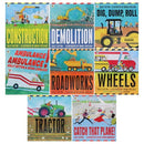 The Construction Crew Series By Sally Sutton Illustrated 8 Picture Books Collection Set (Construction, Demolition, Dig, Dump, Roll, AMBULANCE AMBULANCE!, Roadworks, Wheels, Tractor and Catch That Plane)