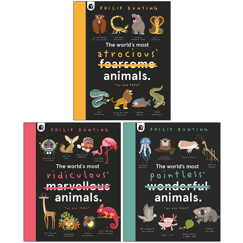 ["9789124281472", "Animal", "animal books", "animal non fiction", "Animals", "animals books", "childrens books", "Childrens Books (11-14)", "Childrens Books (7-11)", "Childrens Educational", "facts about animals", "non fiction", "Non Fiction Book", "non fiction books", "non fiction for children", "non fiction text", "philip bunting", "philip bunting books", "philip bunting collection", "philip bunting set", "The World's Most Atrocious Animals", "The World's Most Pointless Animals", "The World's Most Ridiculous Animals", "Wild Animals"]