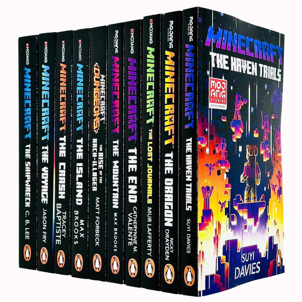 An Official Minecraft Novels 10 Books Collection Set (The Shipwreck, The Voyage, The Crash, The Island, The Rise of the Arch Illager, The Mountain , The End, Lost Journals, Dragon &amp; Haven Trials)