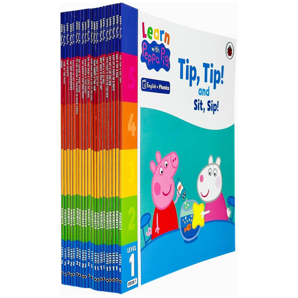 Learn with Peppa Phonics Level 1 & 2 Collection 20 Books Set By Peppa Pig (Tip Tip and Sit Sip, Sad and Tip a Pan, Got It! and Pips in a Pack, Ten Tickets, Fun at the Pool & More)