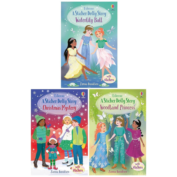 Sticker Dollies Stories 3 Books Collection Set (Sticker Dolly Stories: Christmas Mystery, Woodland Princess & Waterlily Ball)
