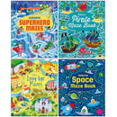 Usborne Maze Series 4 Books Collection Set (Superhero Mazes, Pirate Maze Book, Long Ago Mazes & Space Maze Book)