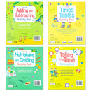 Children Usborne Educational Workbooks 4 Books Set (Addition & Subtraction, Times Tables, Telling the Time, Multiplying Dividing)