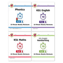 CGP KS1 Year 1 10-Minute Weekly Workout Bundle – Ages 5-6 (Maths, English, Phonics, Handwriting)