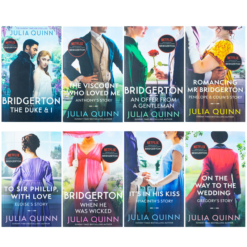 ["9780678457900", "an offer from a gentleman", "bridgerton cast", "bridgerton family series", "bridgerton netflix", "bridgerton series", "fiction books", "happily ever after", "historical fiction", "its in his kiss", "julia quinn", "julia quinn bestselling novels", "julia quinn book collection", "julia quinn book collection set", "julia quinn books", "julia quinn bridgerton", "julia quinn bridgerton series", "julia quinn collection", "julia quinn happily ever after", "julia quinn series", "netflix bridgerton", "netflix series bridgerton", "on the way to the wedding", "regency historical romance", "romancing mr bridgerton", "romantic comedy", "the bridgertons", "the bridgertons happily ever after", "the bridgertons netflix", "the duke and i", "the viscount who loved me", "to sir phillip with love", "when he was wicked"]