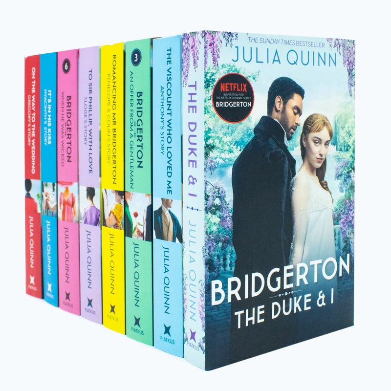 ["9780678457900", "an offer from a gentleman", "bridgerton cast", "bridgerton family series", "bridgerton netflix", "bridgerton series", "fiction books", "happily ever after", "historical fiction", "its in his kiss", "julia quinn", "julia quinn bestselling novels", "julia quinn book collection", "julia quinn book collection set", "julia quinn books", "julia quinn bridgerton", "julia quinn bridgerton series", "julia quinn collection", "julia quinn happily ever after", "julia quinn series", "netflix bridgerton", "netflix series bridgerton", "on the way to the wedding", "regency historical romance", "romancing mr bridgerton", "romantic comedy", "the bridgertons", "the bridgertons happily ever after", "the bridgertons netflix", "the duke and i", "the viscount who loved me", "to sir phillip with love", "when he was wicked"]