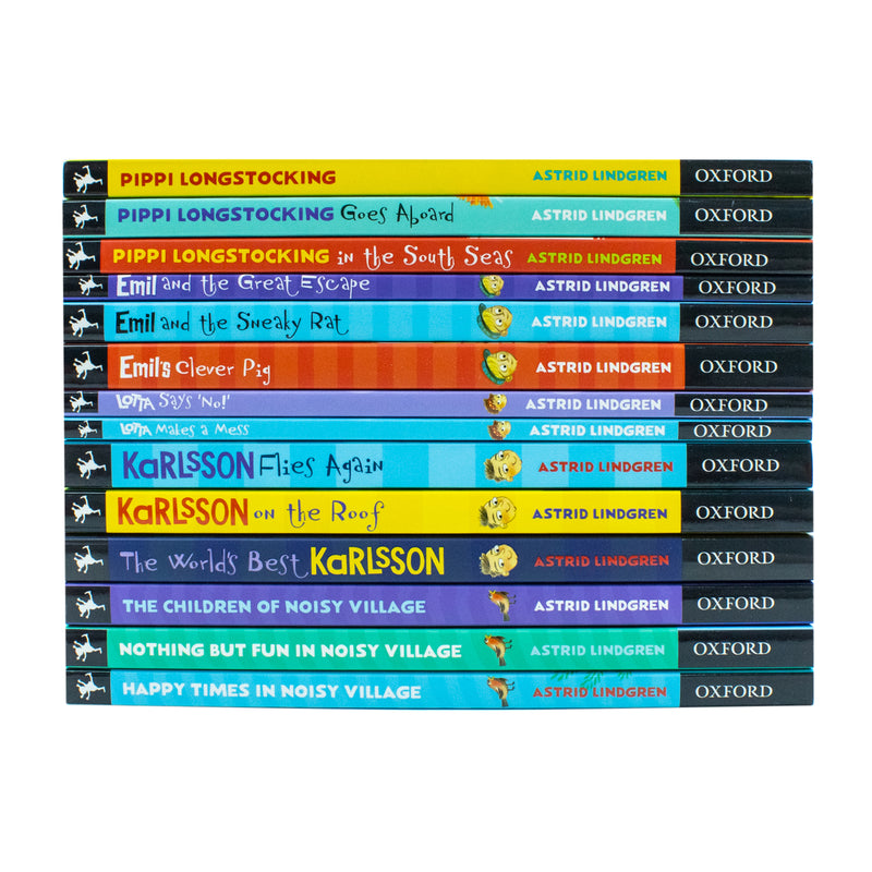 Astrid Lindgren Collection 14 Books Set (The Children of Noisy Village, Happy Times,Nothing but Fun, The World&amp;#x27;s Best Karlsson,Flies Again,on the Roof,Pippi Longstocking,Emil&amp;#x27;s Clever Pig &amp;amp; More)