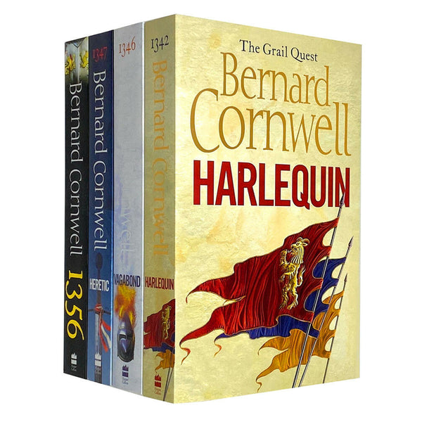 SLIGHTLY DAMAGE - The Grail Quest Collection Bernard Cornwell 4 Books Set (1356, Harlequin, Vagabond, Heretic)
