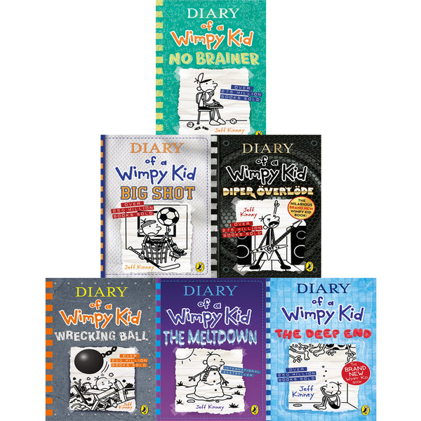 Diary of Wimpy Kid 7 Books Set by Jeff Kinney No Brainer, Diper Overlode, Big Shot, The Deep End, Wrecking Ball, The Meltdown