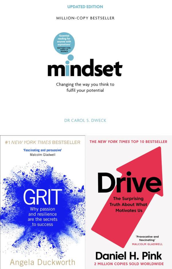 Mindset - Updated Edition, Grit, Drive The Surprising Truth About What Motivates Us 3 Books Collection Set