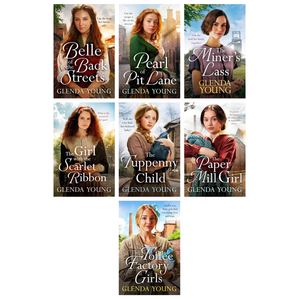 Glenda Young Collection 7 Books Set (The Toffee Factory Girls, The Paper Mill Girl, Belle of the Back Streets, The Tuppenny Child, Pearl of Pit Lane, The Girl with the Scarlet Ribbon, The Miner's Lass)