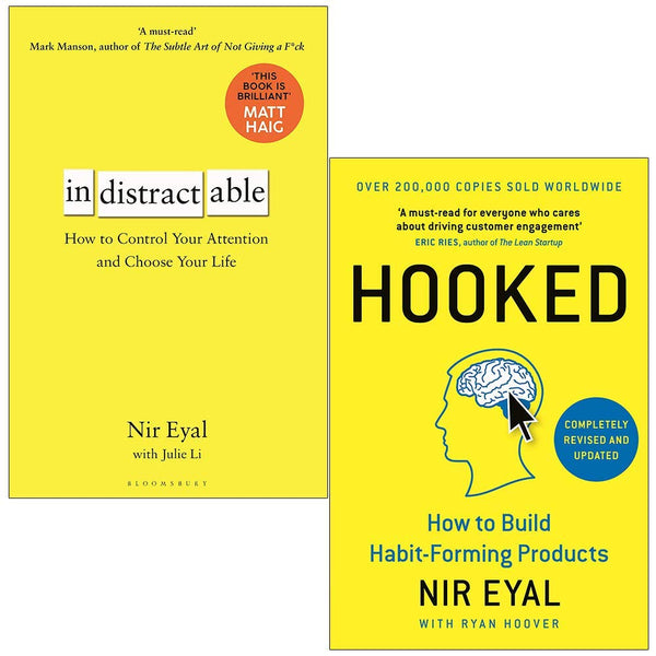 Nir Eyal 2 Books Collection Set (Indistractable (Paperback) & Hooked (Hardback)