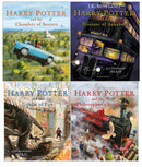 Harry Potter Illustrated 4 Books Set PAPERBACK (Harry Potter and The Chamber of Secrets, The Philosophers Stone, The Prisoner of Azkaban, Goblet of Fire)