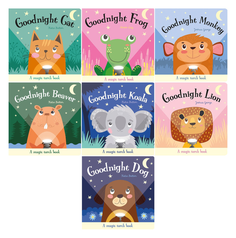 ["9780678466001", "Amber Lilly", "Animals", "animals books", "books for preschoolers", "Children Book", "children books", "childrens books", "Childrens Books (3-5)", "Farm Animals", "Goodnight Bear", "Goodnight Beaver", "Goodnight Cat", "Goodnight Dog", "Goodnight Frog", "Goodnight Lion", "Goodnight Monkey", "imagine that", "Joshua George", "Katie Button", "Magic Torch", "Magic Torch book", "Magic Torch set", "Preschool", "Wild Animals"]