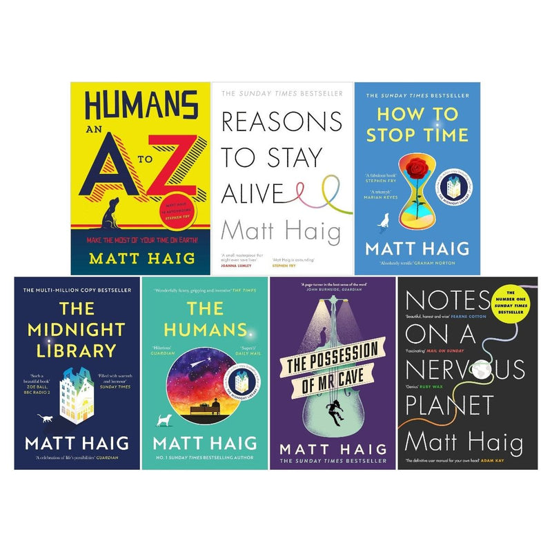 ["adult fiction", "Adult Fiction (Top Authors)", "adult fiction book collection", "adult fiction books", "adult fiction collection", "Book by Matt Haig", "How to Stop Time", "Humans: An A-Z", "matt haig", "Matt Haig Book", "matt haig books", "matt haig booksets", "matt haig collection", "matt haig reason to stay alive", "matt haig series", "matt haig the humas", "matt haig the radleys", "Notes on a Nervous Planet", "Reasons to Stay Alive", "The Humans", "The Possession of Mr Cave"]