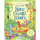 Usborne See Inside Series 4 Books Set (How Things Work, Trains, Weather and Climate, The Universe) (Usborne Flap Books)
