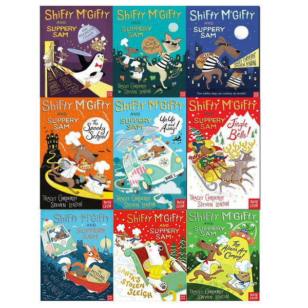 Shifty McGifty and Slippery Sam Collection 9 Books Set By Tracey Corderoy (Up Up and Away, Spooky School, Diamond Chase, Cat Burglar, Jingle Bell, Missing Masterpiece, Santa Stolen Sleigh, Aliens Are Coming)