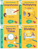 Usborne Workbooks 4 Books Collection Set Ages 7-8 (Multiplying, Dividing, Telling the Time, Comprehension)