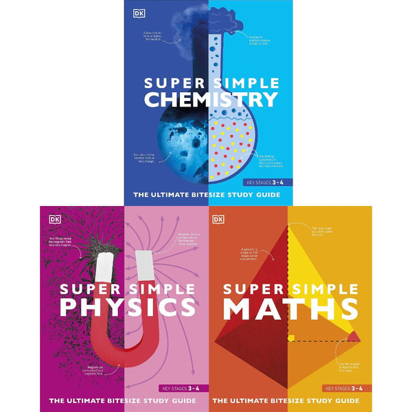 DK Super Simple Study Guide Series 3 Books Collection Set Maths, Chemistry, Physics