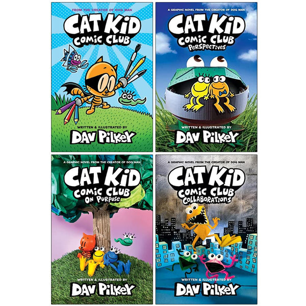 Cat Kid Comic Club Collection 4 Books By Dav Pilkey (Cat Kid Comic Club, On Purpose, Perspective, Collaborations [Hardback])