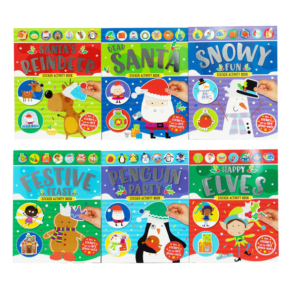 Children&#39;s Christmas Activity 6 Books Collection With Stickers and fun card press-outs
