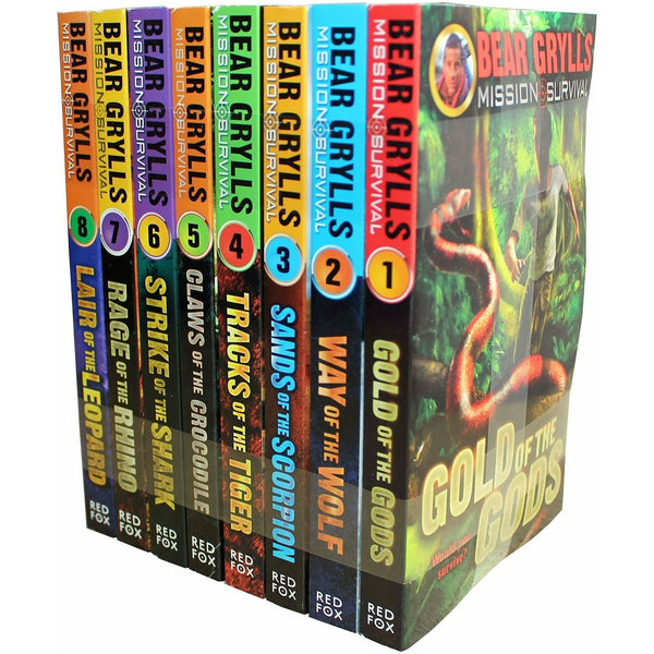 Bear Grylls Mission Survival Collection 8 Books Set Claws of the Crocodile, Sands of the Scorpion, Gold of the Gods, Way of the Wolf