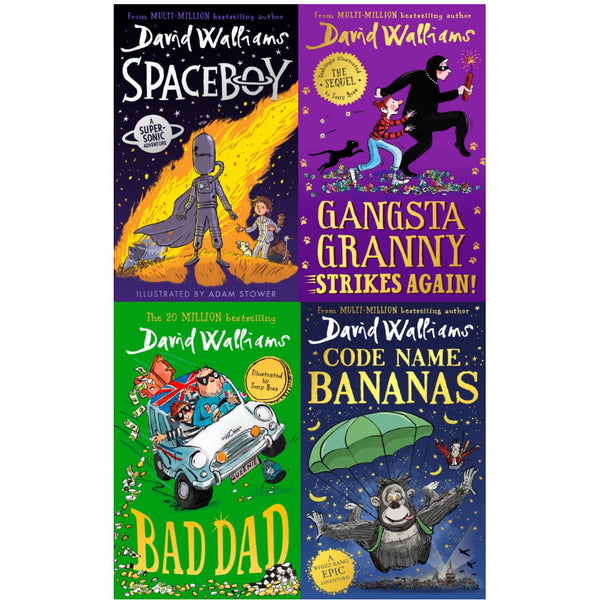 David Walliams 4 Books Collection Set - Gangsta Granny Strikes Again, Bad Dad, SPACEBOY, Code Name Bananas