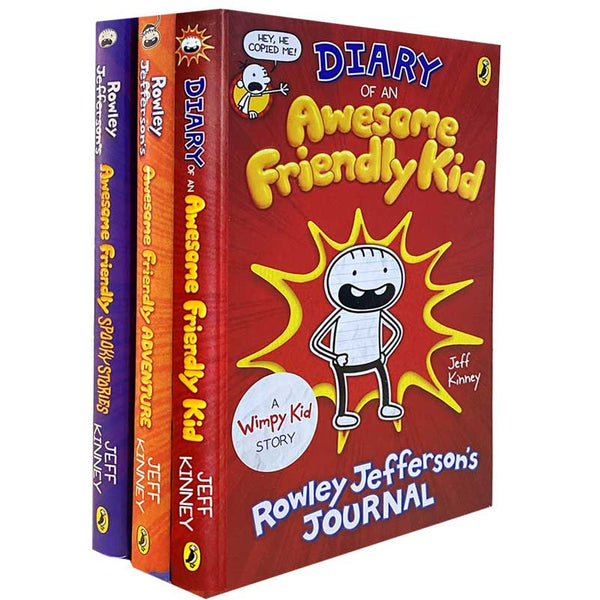 Jeff Kinney 3 Books Collection Set (Diary of an Awesome Friendly Kid [Paperback], Rowley Jefferson's Awesome Friendly Adventure [Paperback], Awesome Friendly Spookystories [Hardback])