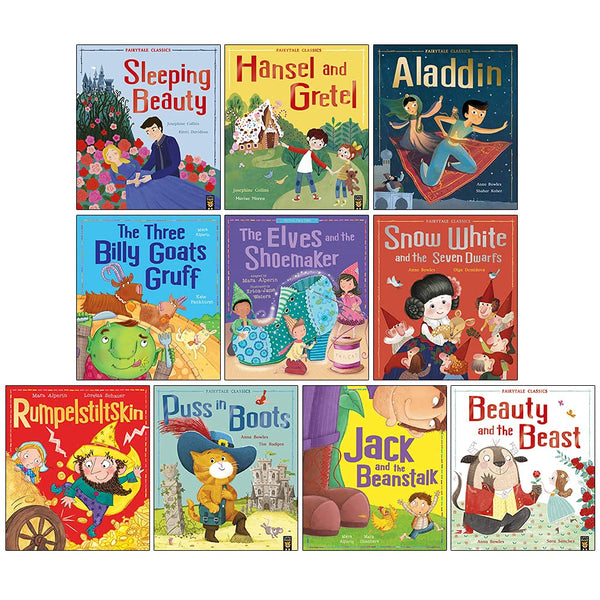 Fairytale Classics 10 Picture Flat Children Books Collection Set (Sleeping Beauty, Jack and the Beanstalk, Rumpelstiltskin, Three Billy Goats and More)