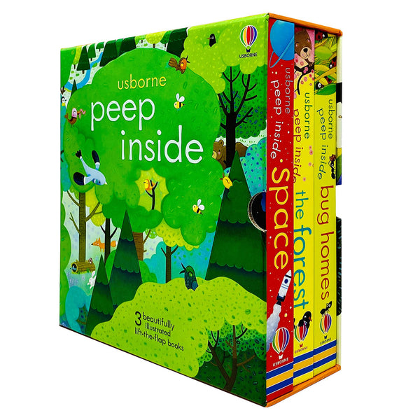 Usborne Peep Inside Lift-the-Flap Series 3 Books Collection Box Set (Space, The Forest & Bug Homes)