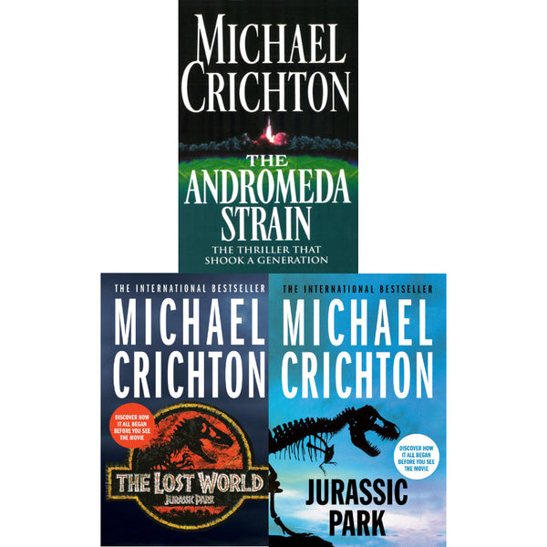 Michael Crichton Lost World, Jurassic Park, The Andromeda Strain 3 Books Collection Set