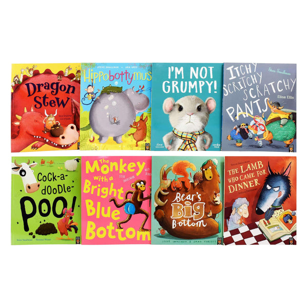 Steve Smallman Childrens Bedtime Stories 8 Books Collection Set (The Monkey with a Bright Blue Bottom, Hippobottymus, Bears Big Bottom, Dragon Stew & More)