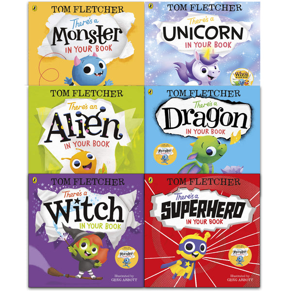 Tom Fletcher Theres Series 6 Books Collection Set There's a Dragon Monster Alien Witch Superhero Unicorn