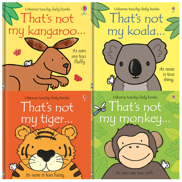 Usborne Touchy Feely Wild Animals Collection 4 Books Set by Fiona Watt Thats not my Monkey, Tiger, Koala, Kangaroo