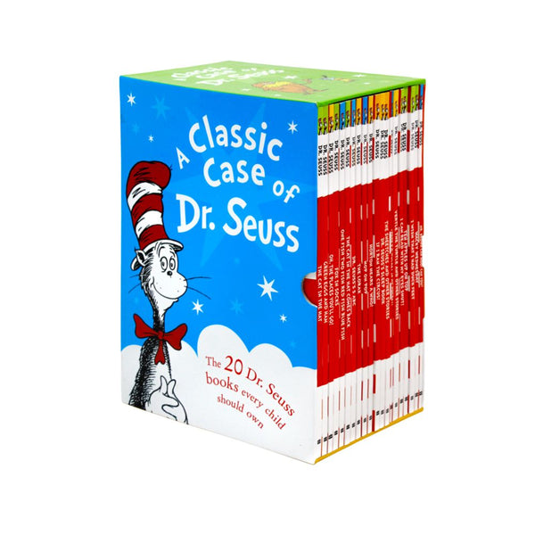 ["9780008484347", "CHILDREN BOOKS", "CHILDREN BOOKS SET", "DR SEUSS", "Dr Seuss A Classic Case", "Dr Seuss's Sleep Book", "Dr. Seuss' ABC", "Fox in Socks", "Green Eggs and Ham", "Hop on Pop", "Horton Hears A Who!", "I Can Read With My Eyes Shut", "I Wish I Had Duck Feet", "If I Ran The Circus", "Mr Brown Can Moo! Can You?", "Oh The Places you'll Go!", "One Fish two Fish Red Fish Blue Fish", "Scrambled Eggs Super", "Ten Apples Up On Top", "The Cat in the Hat", "The Cat in the Hat Comes Back", "The Lorax", "The Sneetches and Other Stories", "There's A Wocket In My Pocket", "Wacky Wednesday", "Yertle The Turtle and Other Stories"]